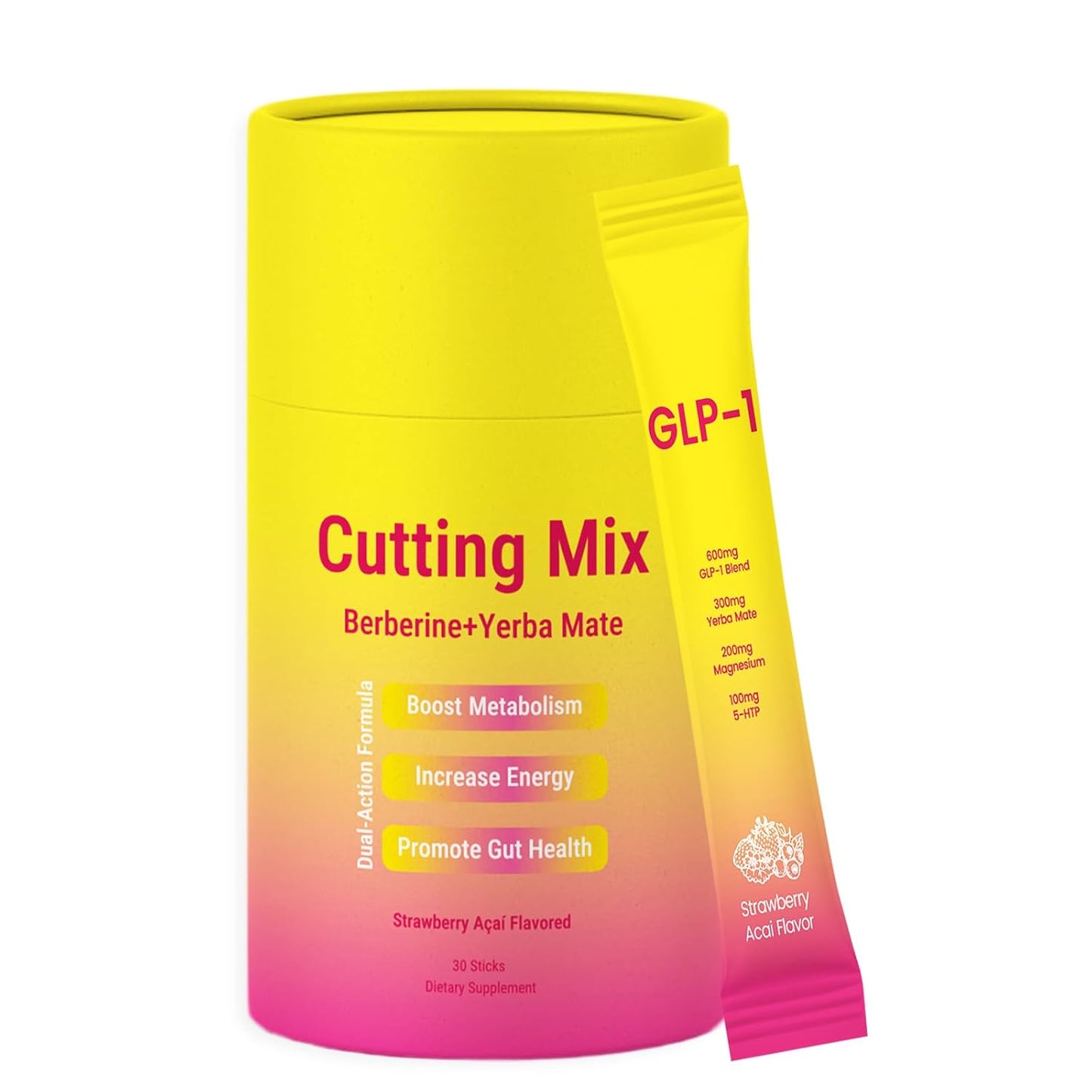 Cutting Drink Mix, Strawberry Açaí Flavor, 30 Servings | Berberine, Chromium, 5-HTP, Yerba Mate, Magnesium