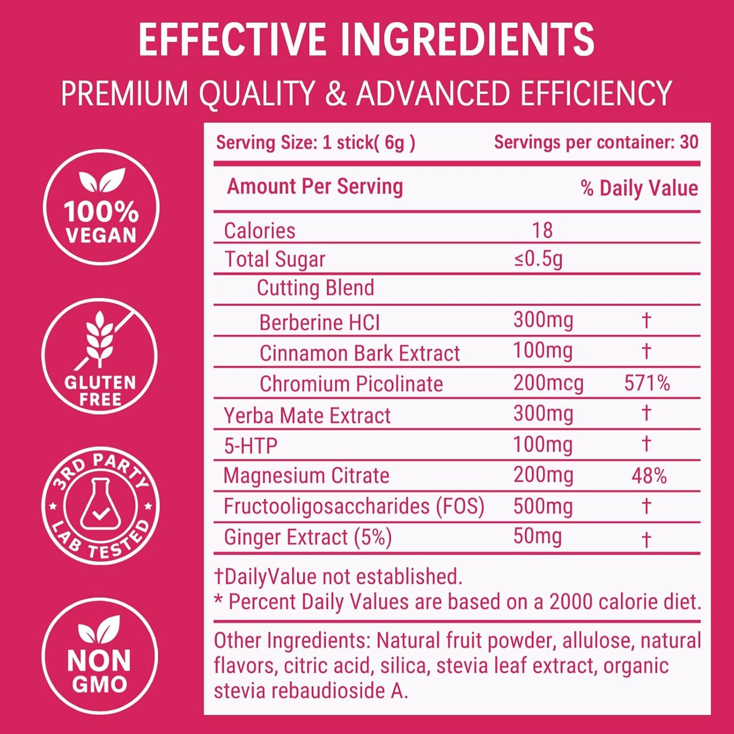 Cutting Drink Mix, Strawberry Açaí Flavor, 30 Servings | Berberine, Chromium, 5-HTP, Yerba Mate, Magnesium