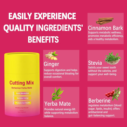 Cutting Drink Mix, Strawberry Açaí Flavor, 30 Servings | Berberine, Chromium, 5-HTP, Yerba Mate, Magnesium